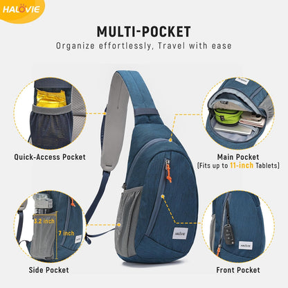 HALOVIE Anti-Diebstahl Sling Bag RFID-Reise-Sling-Rucksack Leichtgewicht Wander-Umhängetasche Brusttasche zum Spazierengehen Arbeiten