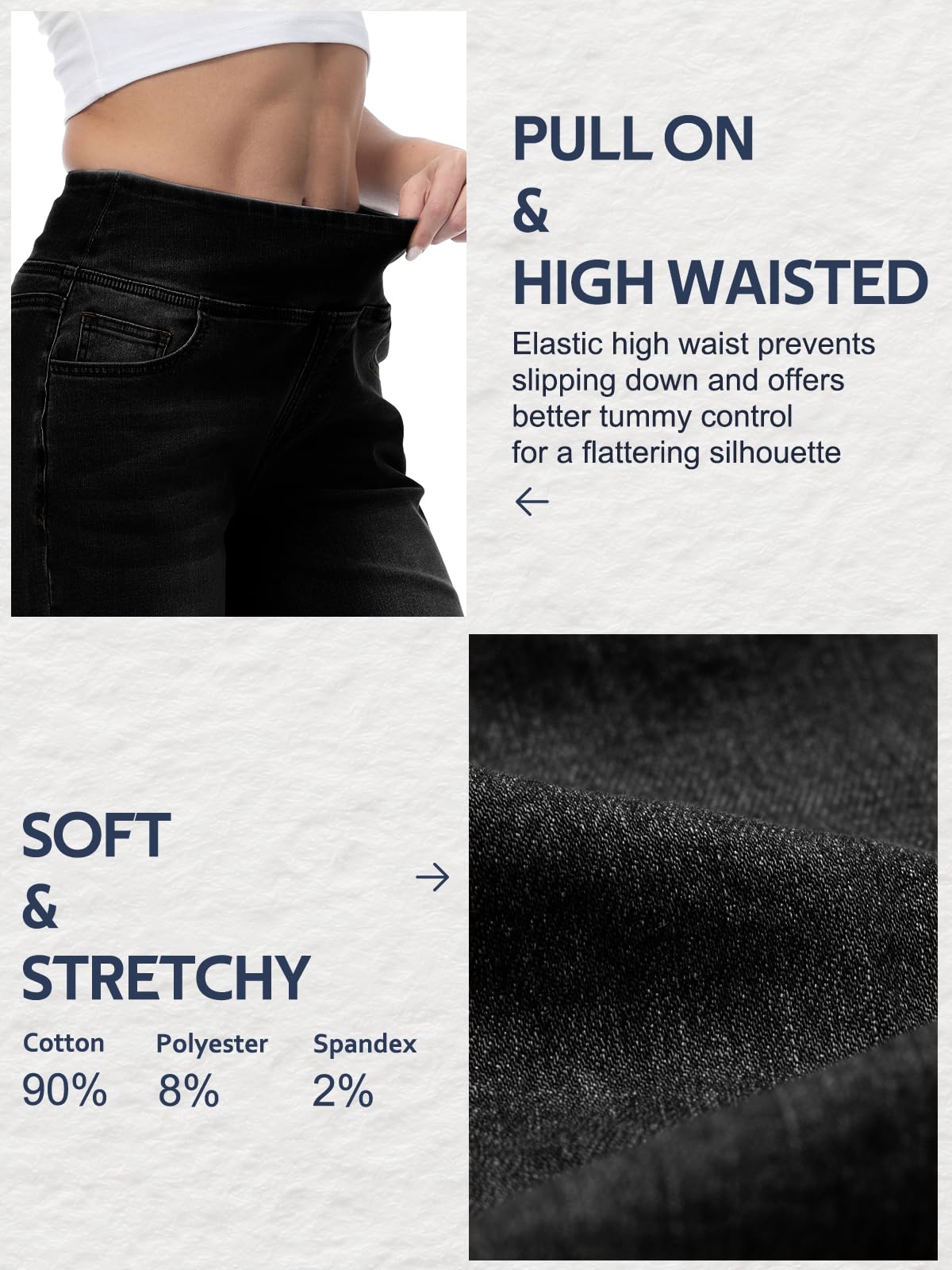 Chasehot Damen Jeans, Weites Bein, zum Reinschlüpfen, High Waist, Stretchy, Baggy, Trendy, Bauchkontrolle, Gerades Bein, Denim, Dunkelindigo Waschung-L