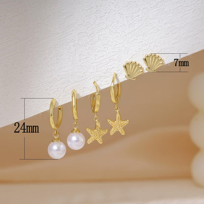 Gold Earrings For Women, Dainty Huggie Earrings Stack 14K Gold Plated Pearl Dangle Earrings for Women Trendy Cute Hypoallergenic Unique Gold Earring Stack Fashion Gold Jewelry Gifts