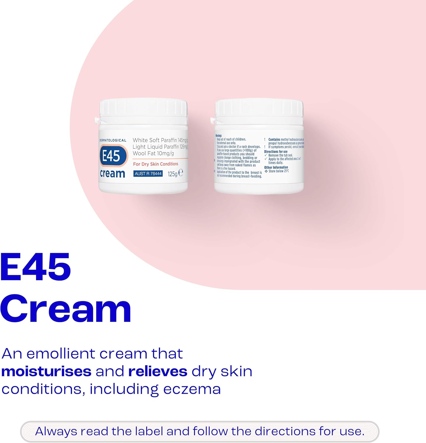 E45 - Dermatological Cream For Dry Skin Conditions ; Non Greasy Emollient ; Hypoallergenic ; 350g