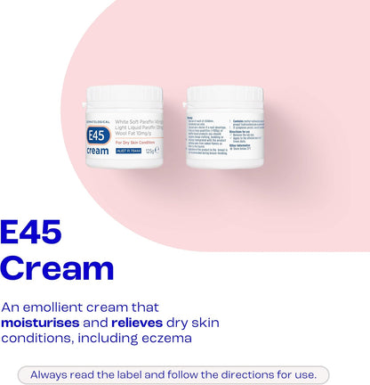 E45 - Dermatological Cream For Dry Skin Conditions ; Non Greasy Emollient ; Hypoallergenic ; 350g