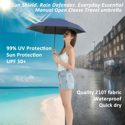 BAODINI Reiseutensilien Mini-Regenschirm für die Handtasche mit Etui Klein Kompakt UV-Sonnenschutz Leicht Winzig Tasche Manuelles Öffnen und Schließen Regenschirm für Damen, Kinder und Herren Passt in Handtasche Rucksack
