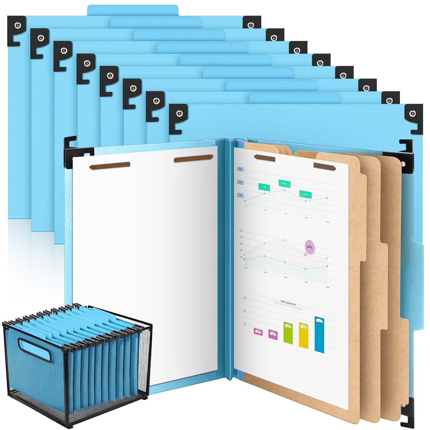 Henoyso 10 Pcs Hanging Classification File Folders, Letter Size Red Folders with 3 Pressboard Dividers, 8 Fasteners, 4 Inch Expansion, 1/3-cut Top Tab for Medical Records and File Cabinet Organizer