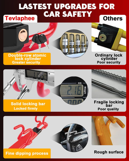 Tevlaphee Steering Wheel Lock Anti-Theft Car Device Heavy Duty Security Car Lock Antitheft Locking Devices Great Deterrent Adjustable Car Wheel Lock Anti Theft for Vehicle Truck with 3 Keys(Yellow)