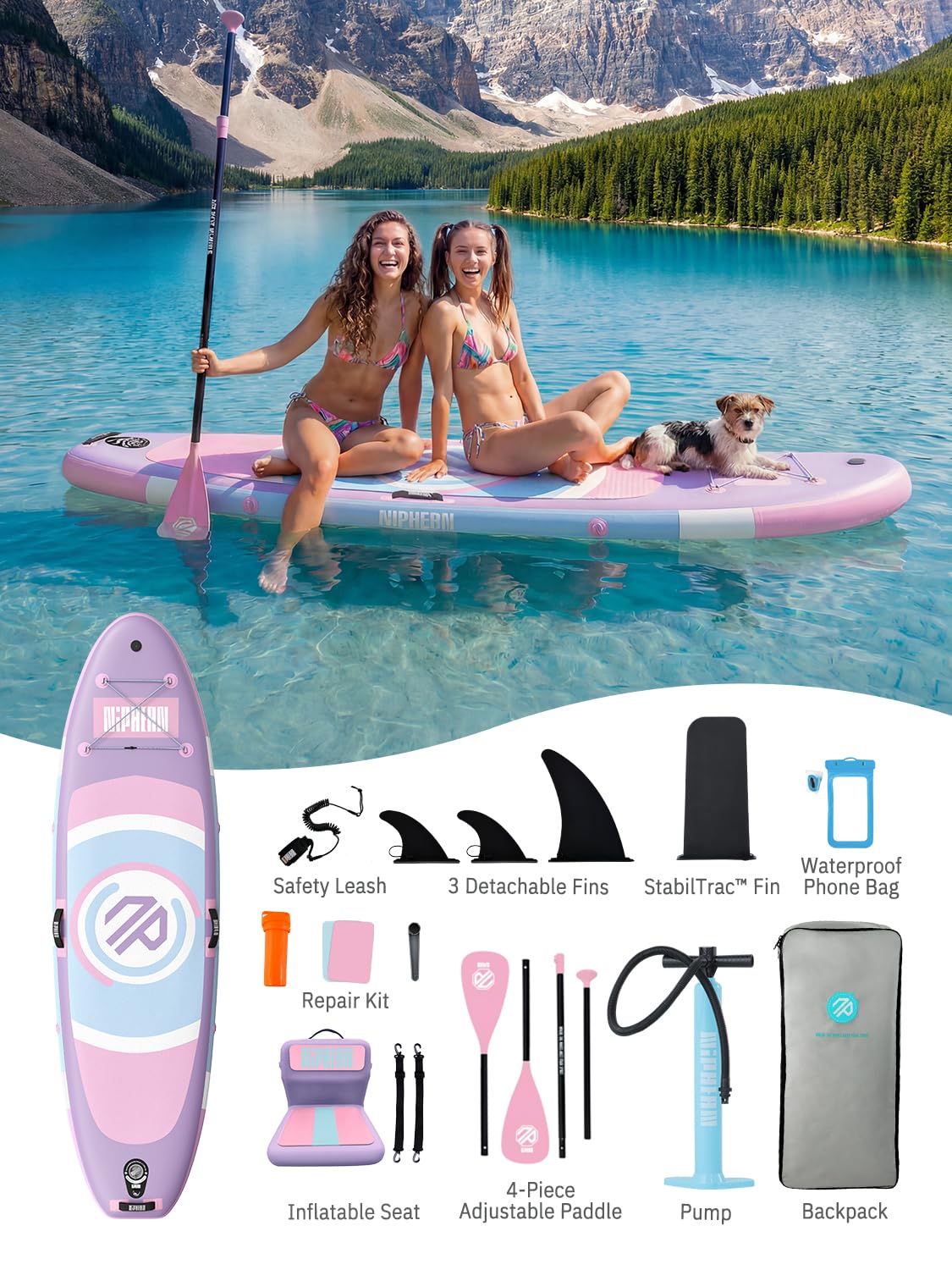Niphean（Ultra-Light） Inflatable Paddle Board with StabilTrac Fin and Durable SUP Accessories, 10' Stand Up Paddle Boards for Adults & Youth, Versatile Yoga Paddle Board, Gift Ideas