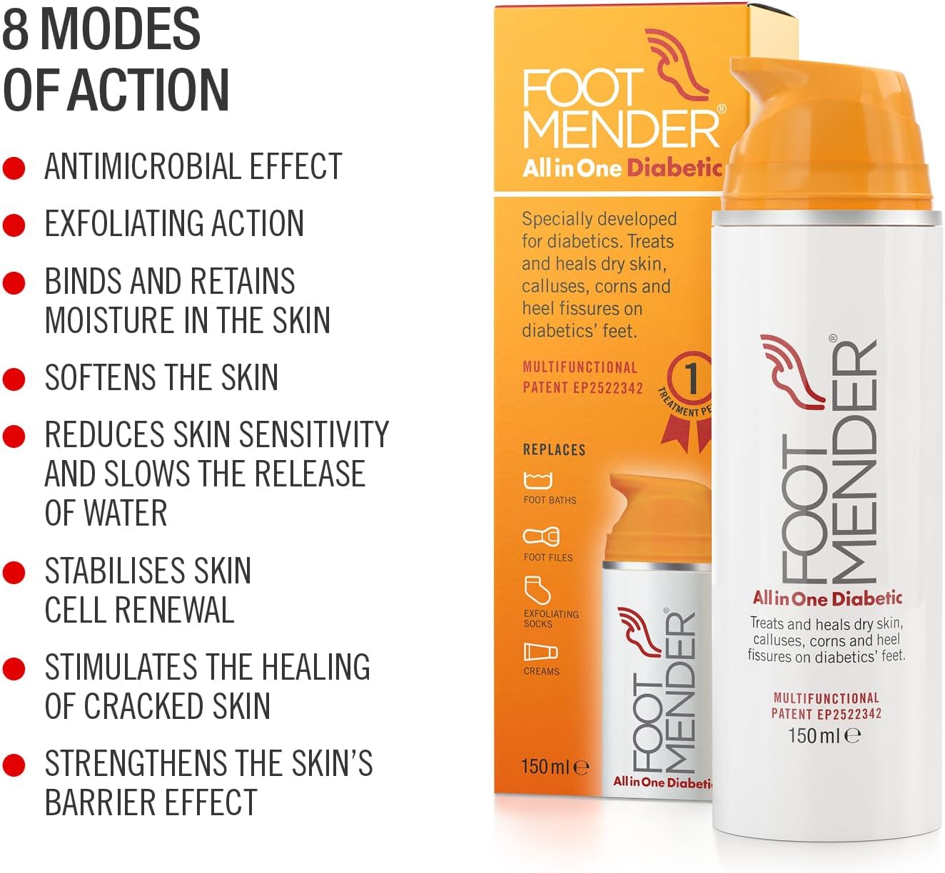 Footmender All in One Diabetic | Medically Proven, an Effictive Foot Cream | Treat and Heal Your Dry Feet, Hard Skin, Corns and Cracked Heels | Significant Effect After First Treatment | 150 ml