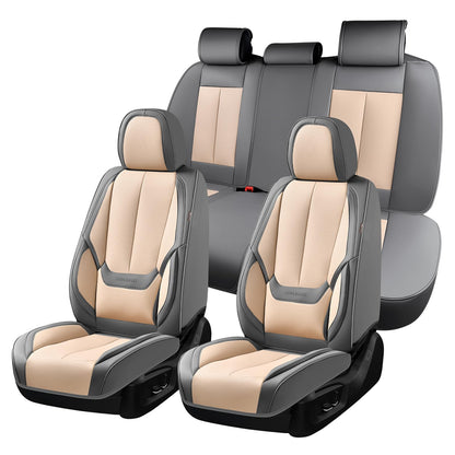 Coverado Car Seat Covers 5 Pieces, Full Set Universal Seat Covers for Cars, Waterproof Nappa Leather Auto Seat Protectors with Head Pillow, Car Interiors Fit for Most Sedans SUV Pick-up Truck, Black