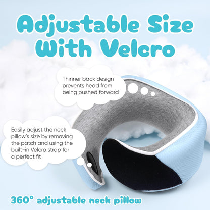Proglobe Orthopädisches Nackenkissen Reise-Nackenkissen für Flugzeuge, Memory Foam Kit, aktualisiertes Ruhematerial, Flugreise-Set mit 3D-konturierter Augenmaske, Ohrstöpseln und luxuriösem Netzbeutel (Grau)