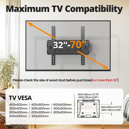 IWORKBOARD 55 65 75 85 inch Tilting TV Wall Mount for 32-90 '' TVs, Low Profile TV Mount Bracket, Safe Lock & Quick Release, Max VESA 600x400mm, 24 inch Studs,132 lbs, Fit Most 55+ 75+ 85+ 86 TVs