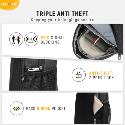 HALOVIE Anti-Diebstahl Sling Bag RFID-Reise-Sling-Rucksack Leichtgewicht Wander-Umhängetasche Brusttasche zum Spazierengehen Arbeiten