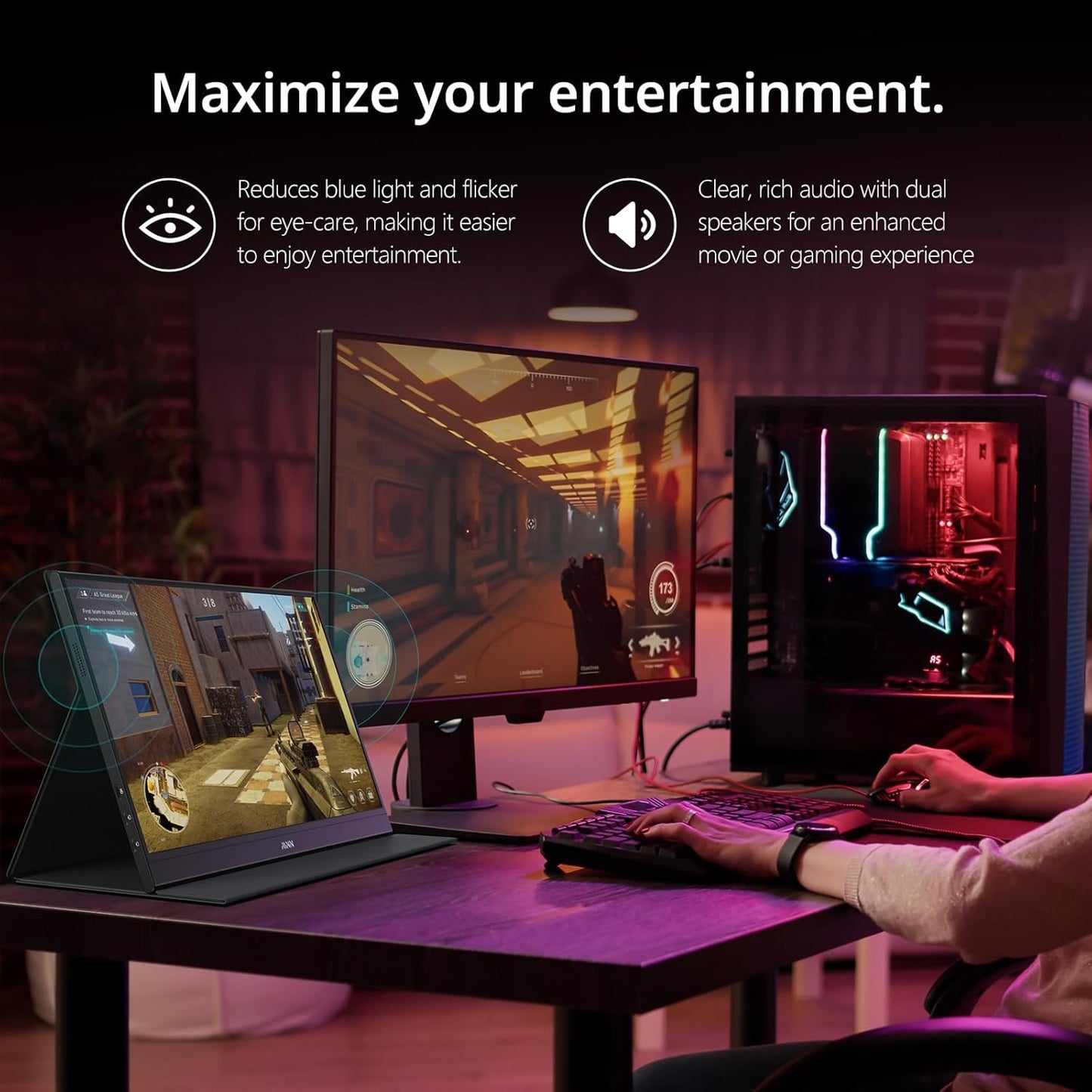 MNN Portable Monitor 15.6inch FHD 1080P 60Hz USB C HDMI Gaming Ultra-Slim IPS Display