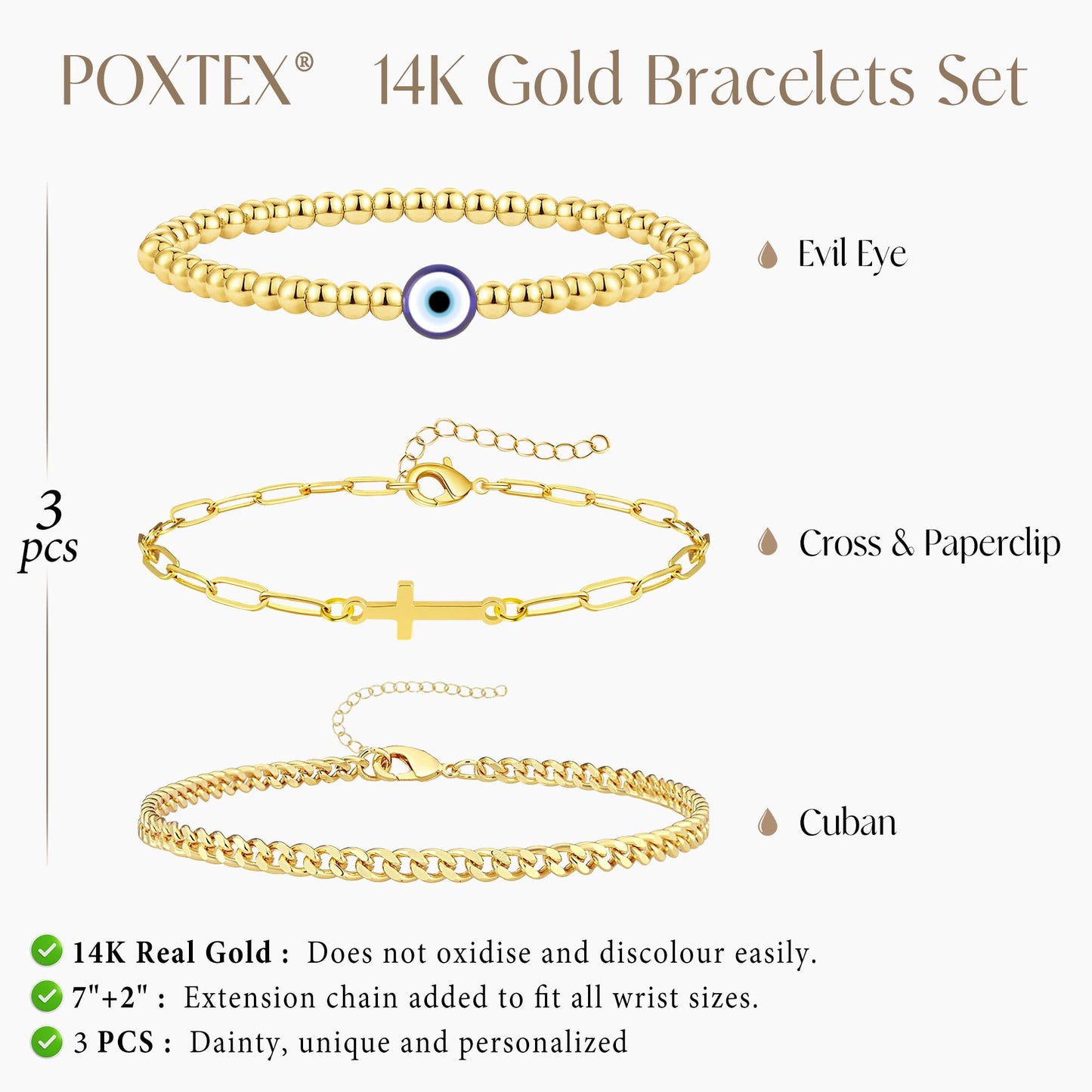 Goldarmbänder für Frauen Stapel Nicht Anlaufen, 14K Vergoldete Stapelbare Armbänder Set für Frauen Trendy, Wasserdicht Einfacher Schmuck Sets Geschenke Inklusive Perlen-/Kuban-/Büroklammer-/Fischgräten-/Seilglieder-Kette, Modeaccessoires