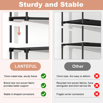LANTEFUL 3 Tier Shoe Rack for Closet, Shoe Organizer with 5 Hooks, Long Shoe Shelf Storage for Sneaker and Boot Stackable Free Standing Shoe Rack for Entryway, Garage, Small Spaces, Dorm
