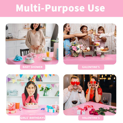 Vyntra Plastik-Tischdecken, 8er-Pack, 137 x 274 cm, rechteckig, rosa – Einweg-Party-Tischdecken für Valentinstag, Babyparty, Brautparty
