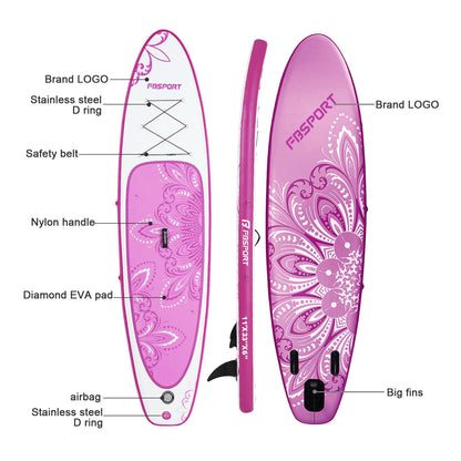 FBSPORT 11' Premium Stand Up Paddle Board, Yoga Board with SUP Accessories & Carry Bag | Wide Stance, Surf Control, Non-Slip Deck, Leash, Paddle and Pump for Youth & Adult