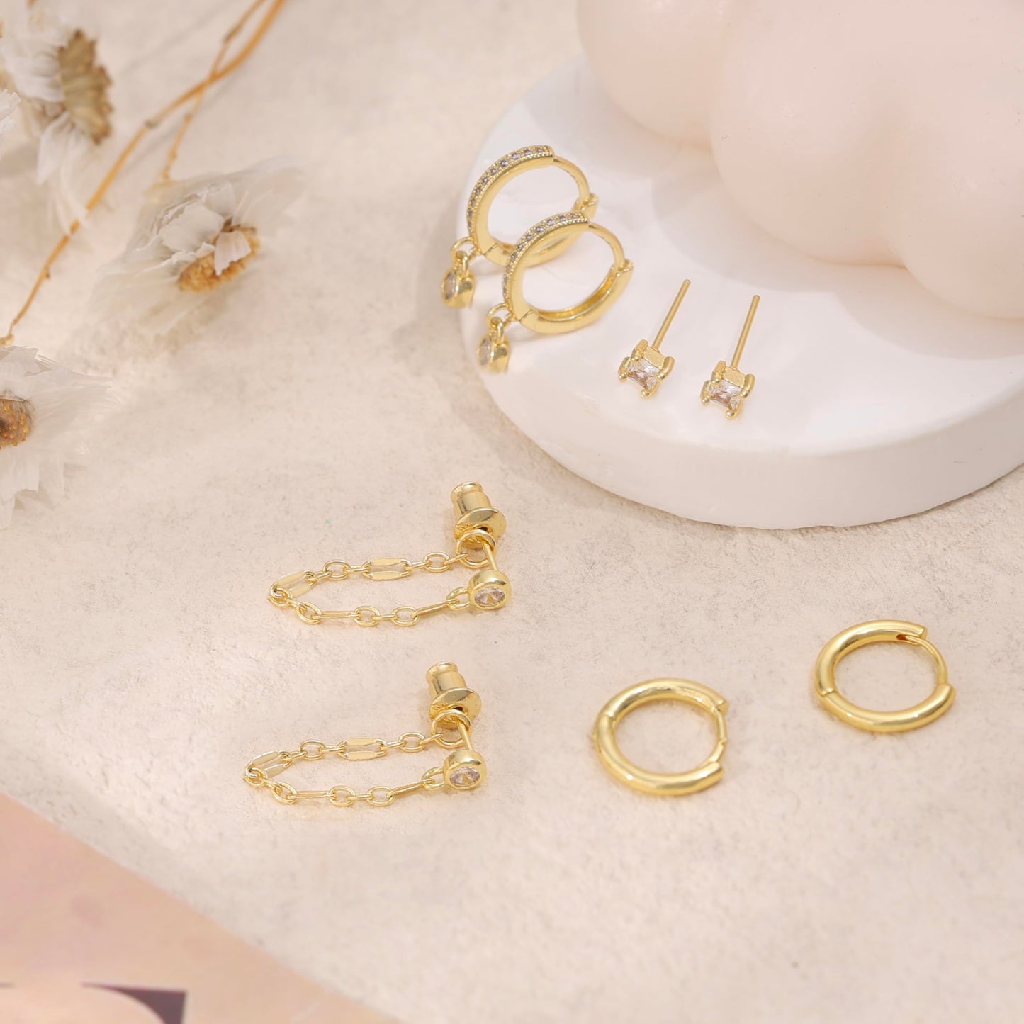 Gold Earrings For Women, Dainty Huggie Earrings Stack 14K Gold Plated Pearl Dangle Earrings for Women Trendy Cute Hypoallergenic Unique Gold Earring Stack Fashion Gold Jewelry Gifts