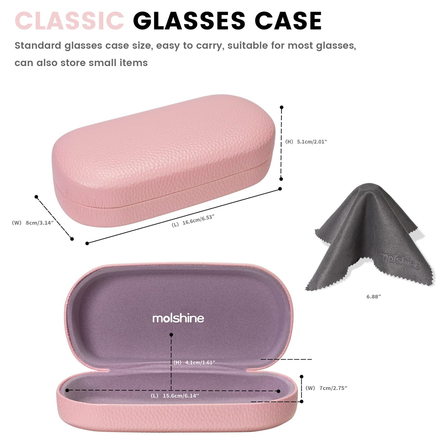 molshine Hartschalen-Leder-Sonnenbrillenetui, klassisches großes Brillenetui für Damen und Herren, Sonnenbrille (Schwarz)