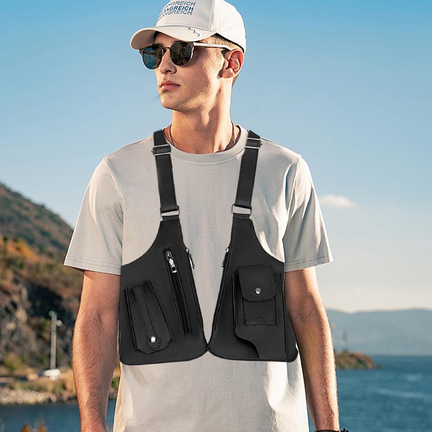 Herren Anti-Achseltasche – Verstellbare Handytasche | Schultertasche aus PU-Leder, diebstahlsicheres Geschirr, doppelt
