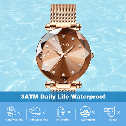 CIVO Damenarmbanduhr, wasserdichte analoge Quarzdameuhr für Damen, Roségold-Mesh-Armband, elegant, luxuriös, Designer-Damenuhr mit Diamant-Zifferblatt