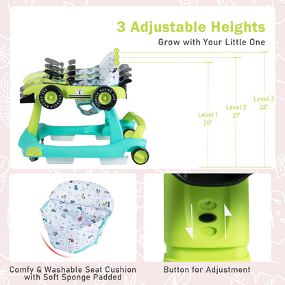 BABY JOY 4-in-1 Baby Walker, Foldable Activity Walker with Adjustable Height & Speed, Music, Lights, Anti-Rollover, Toddler Push Walker, Baby Walker with Wheels for Boys Girls 6-18 Months (Pink)