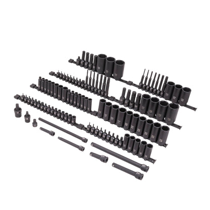 SUNEX Tools 80 Piece 3/8 in. Drive Master Impact Socket Set, Universal, Star, External Star, Extensions, Universal Joint, SAE and Metric, 8mm to 19mm and 5/16 in. to 3/4 in., CR-MO Steel, Model 3580