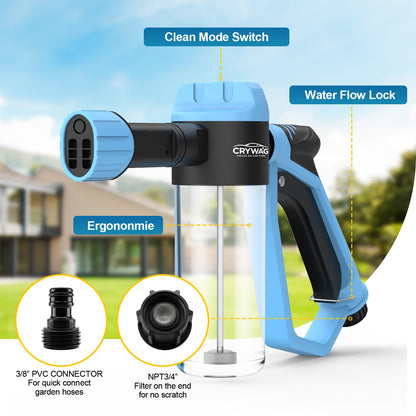 Car Wash Foam Gun for Garden Hose, Foam Cannon Car Wash Kit with Microfiber Wash Mitt, 50% More Water Pressure Nozzle & 3 Spray Modes, Hose Foam Blaster for Cars, Trucks, RV, Motorcycle Cleaning