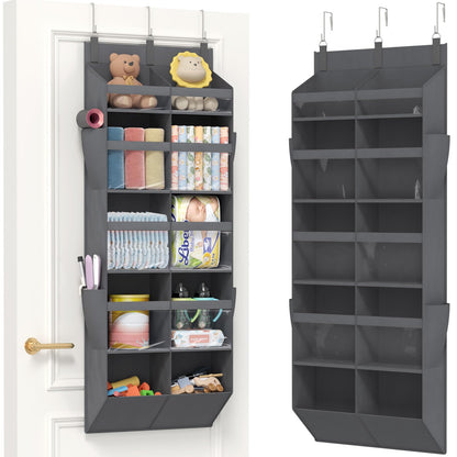 Lifewit 1 Pack Over the Door Organizer, 5 Section Clear Window Hanging Storage with 4 Side Pockets, Sturdy Anti Tilt 40 lbs Load Behind Door for Closet, Bedroom, Bathroom, Nursery, Dorm, Dark Gray