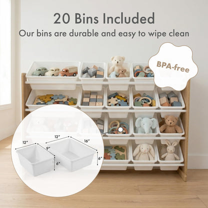 Humble Crew Toy Storage Organizer with 20 Removable Storage Bins for Kids Playroom, 4-Tier Toddler Toy Organization and Storage, Natural/White