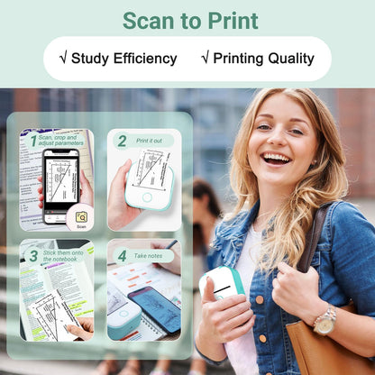Memoking Mini-Drucker - T02 Aufkleberdrucker, Druckkapsel, tragbarer thermischer tintenloser Aufkleberhersteller, Bluetooth-Taschen-Minifotodrucker, Sofortdruck, Smart AI APP, für Studentenstudiennotizen, Tagebuch, Heimwerker, Geschenk