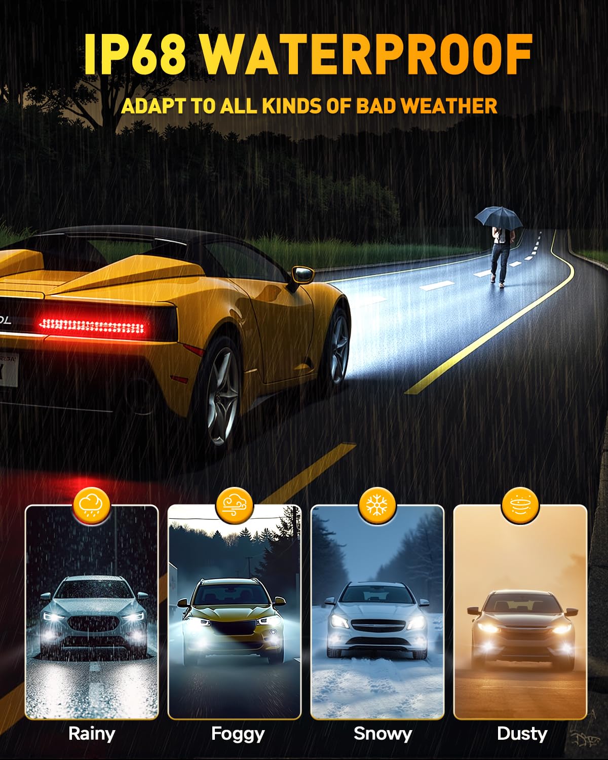 Termitor Brightest H13/9008 LED Bulbs, 10X Brighter 50,000LM, 85K+ Hours Service Life, 6500K Cool White, IP68 Waterproof, 1:1 OEM Size, 3 Minute Installation, Pack of 2