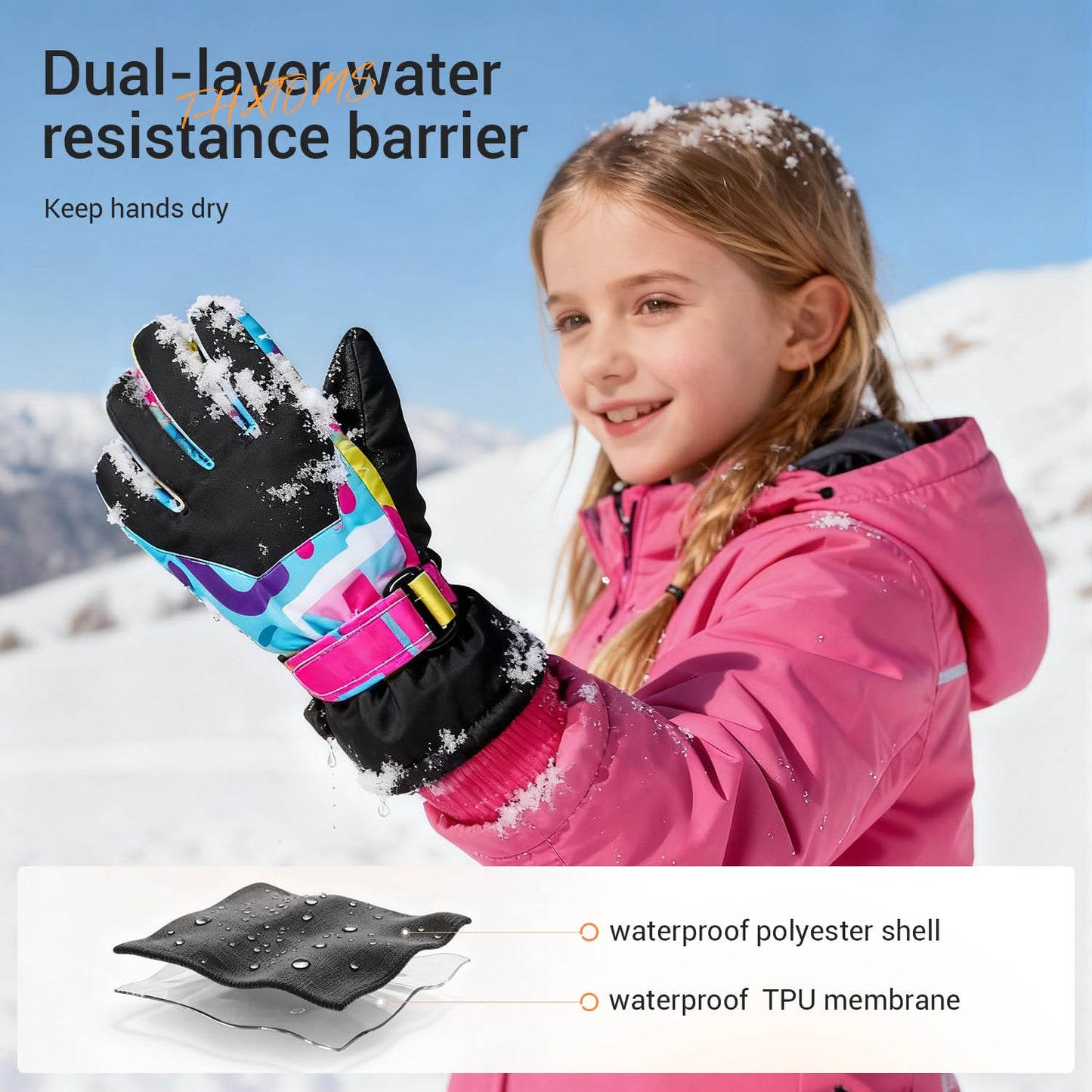 ThxToms Kinder Winterhandschuhe Wasserdichte Ski-Snowboardhandschuhe für Outdoor-Sportarten, Jungen und Mädchen Kaltwetter-Fahrradhandschuhe