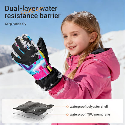 ThxToms Kinder Winterhandschuhe Wasserdichte Ski-Snowboardhandschuhe für Outdoor-Sportarten, Jungen und Mädchen Kaltwetter-Fahrradhandschuhe