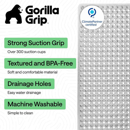 GORILLA GRIP Patentierte Badewannen-Duschmatte, Maschinenwaschbare Badewannenbodenmatte, Saugnäpfe und Abflusslöcher für saubere Wannen, Badezimmer-Essentials, 89x41 cm, Transparent