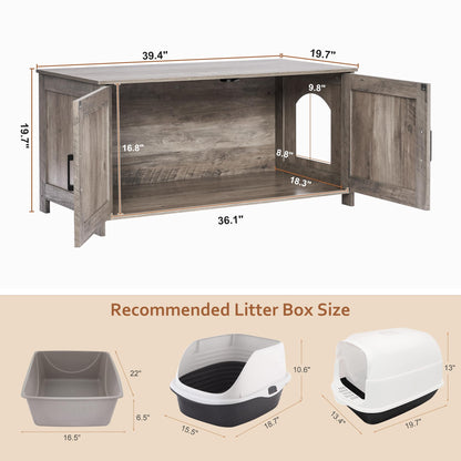 Homhedy Cat Litter Box Enclosure, Wooden Cat Washroom Furniture with Barn Door, Pet House, Fit Most of Litter Box, White