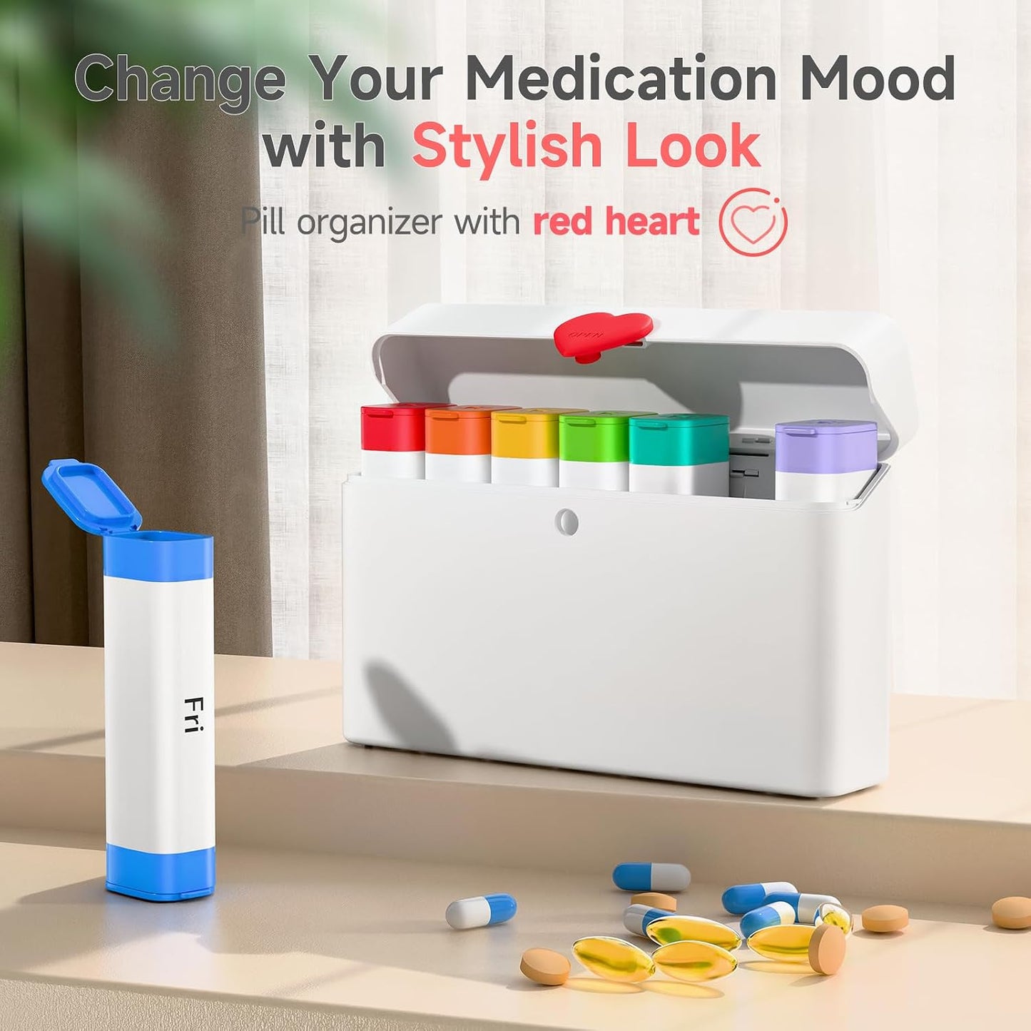 Daily Pill Dispenser, Weekly Pill Organizer 2 Times a Day, Cute Pill Organizer with New Design