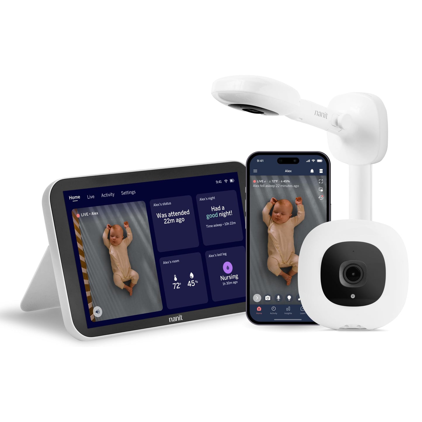 Nanit Pro Smart Baby Monitor - Camera & Floor Stand - 1080p Wi-Fi Video Camera, 2-Way Audio, See Your Baby from Anywhere, Sound/Motion/Cry Notifications, Night Vision