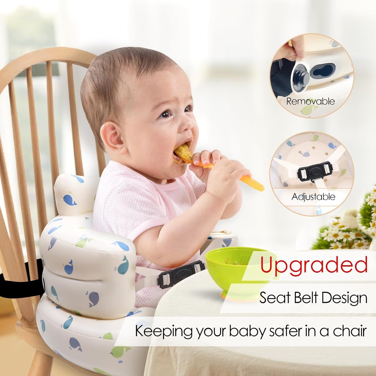 Aufblasbarer Babysitz, aufblasbarer Babystuhl für Babys ab 3 Monaten, aufblasbarer Sommerstuhl mit integrierter Luftpumpe, Baby-Bodensitz zum Sitzenlernen, Spielen, Campen, Orange