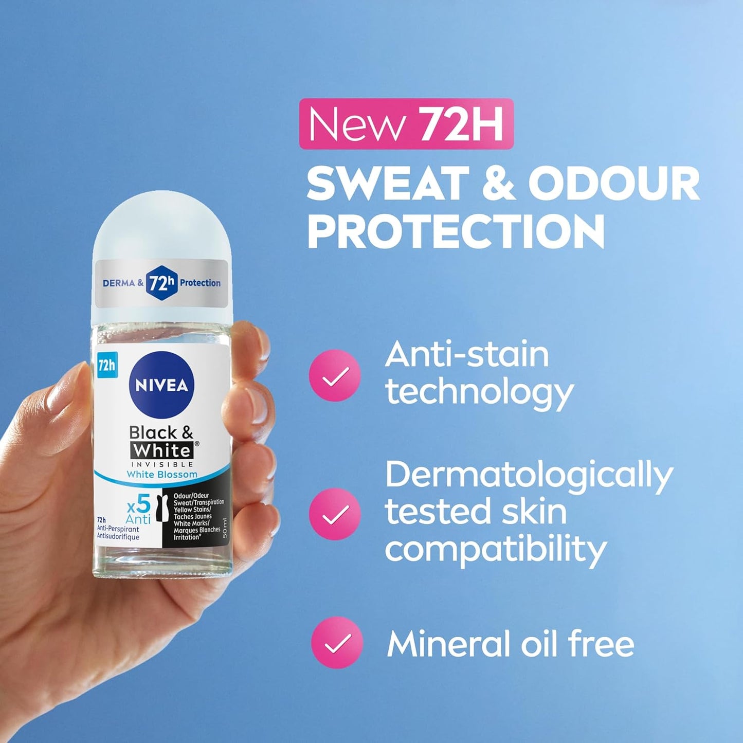 NIVEA Black & White Invisible Clear Anti-Transpirant Roll-on Waterlily, 50ml