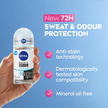 NIVEA Black & White Invisible Clear Anti-Transpirant Roll-on Waterlily, 50ml