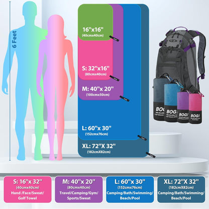 BOGI Mikrofaser Reise-Sporthandtuch – Schnelltrocknendes Handtuch, weiches, leichtes Mikrofaser Campinghandtuch, saugfähiges, kompaktes Reisehandtuch für Camping, Fitnessstudio, Strand, Bad, Yoga, Schwimmen, Rucksacktouren (M:40''x20''-Dunkelblau)