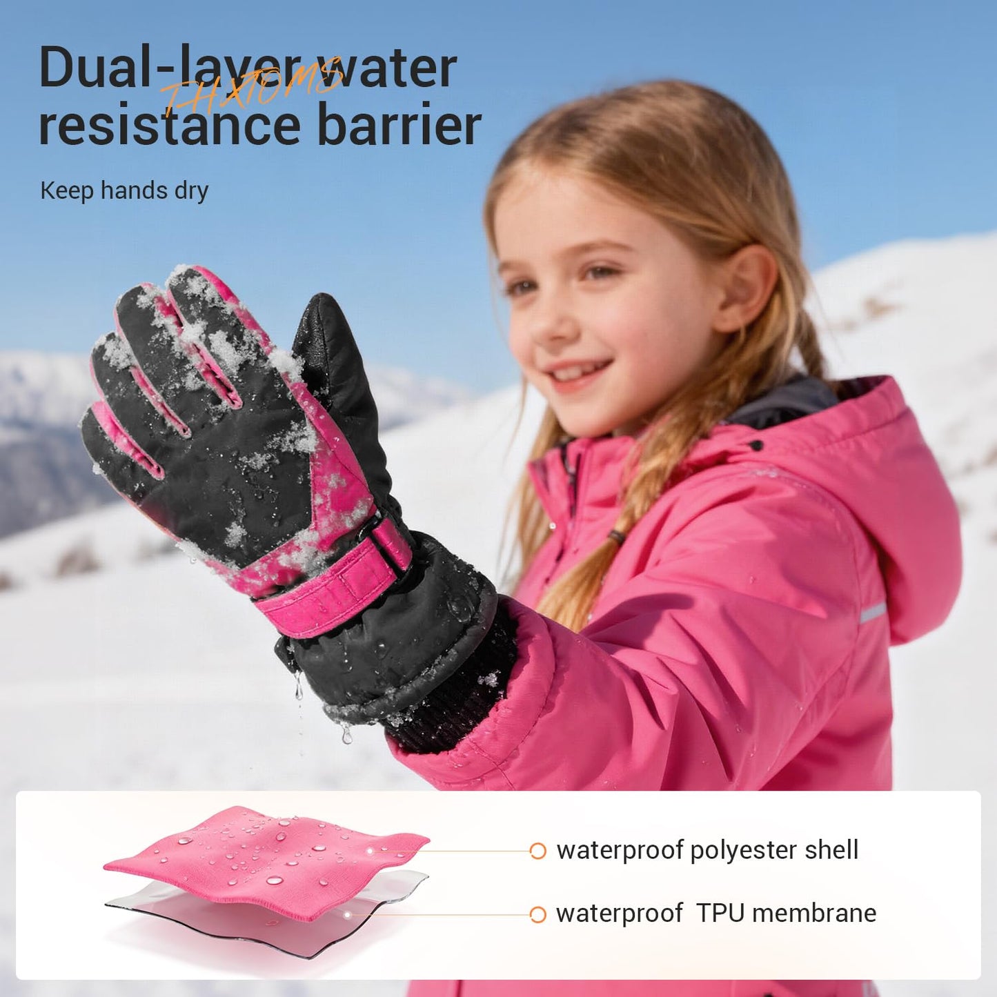 ThxToms Kinder Winterhandschuhe Wasserdichte Ski-Snowboardhandschuhe für Outdoor-Sportarten, Jungen und Mädchen Kaltwetter-Fahrradhandschuhe