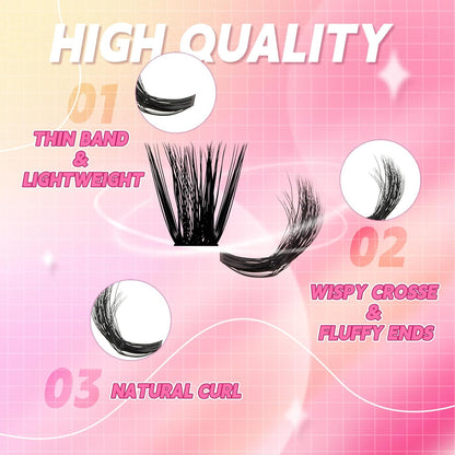 Cluster Wimpern D-Curl Wimperncluster 280 Stück Wimpernverlängerung Cluster Einzelwimpern Weiche DIY Wimpernverlängerungen Gemischtes Tray Wimperncluster Natürlicher Look (60D-0.07D, 8-16mm)