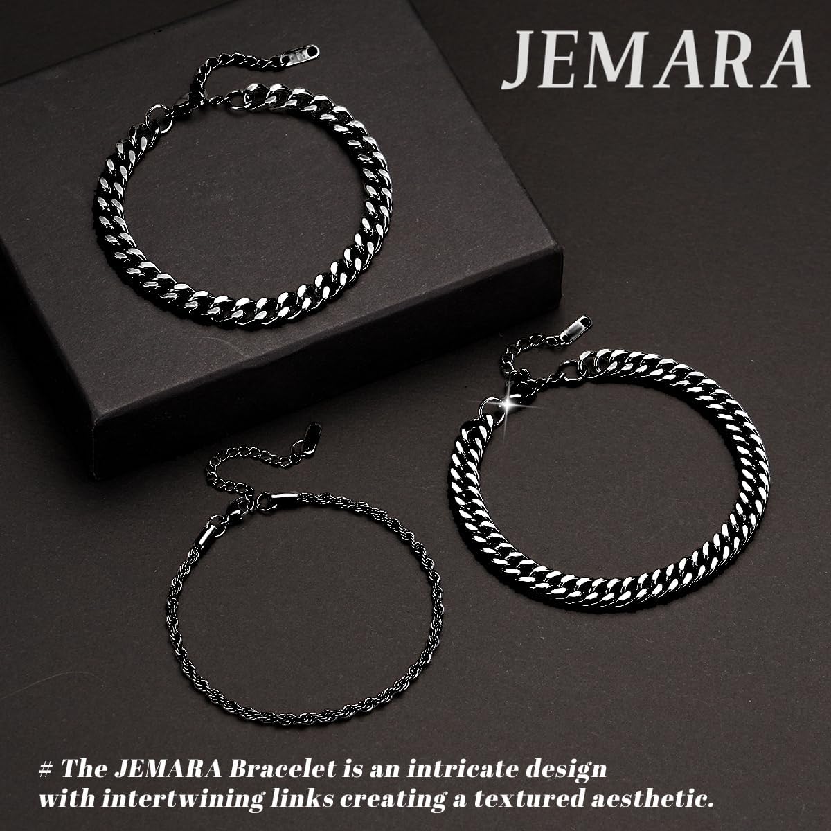 3 Stück Herren Silber Armbänder, robustes Curb Edelstahl Breite Schlangenkette Figaro Cuban Armband Set 7/7.8+1.2 Zoll verstellbares Stapel-Silberkettenarmband für Männer