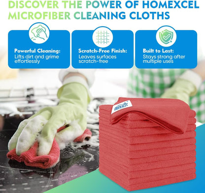 HOMEXCEL Mikrofasertuch 12er-Pack, 31,75 x 31,75 cm Mikrofasertücher für Autos, ultra-saugfähiges Autowaschtuch, fusselfreie, streifenfreie Reinigungstücher für Auto, Küche und Fenster (Grau)