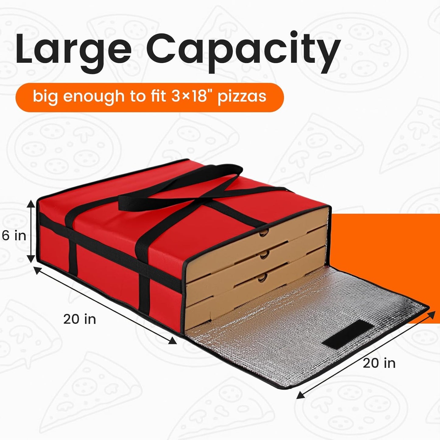 Bodaon Isolierte Essensliefertasche - Warm- & Kalthaltetransporttasche, Catering/Doordash Pizzawärmer, Einkaufstasche, Kühltasche für Partys (Schwarz-Rot, 1 St.), Ideal für den Transport warmer Speisen