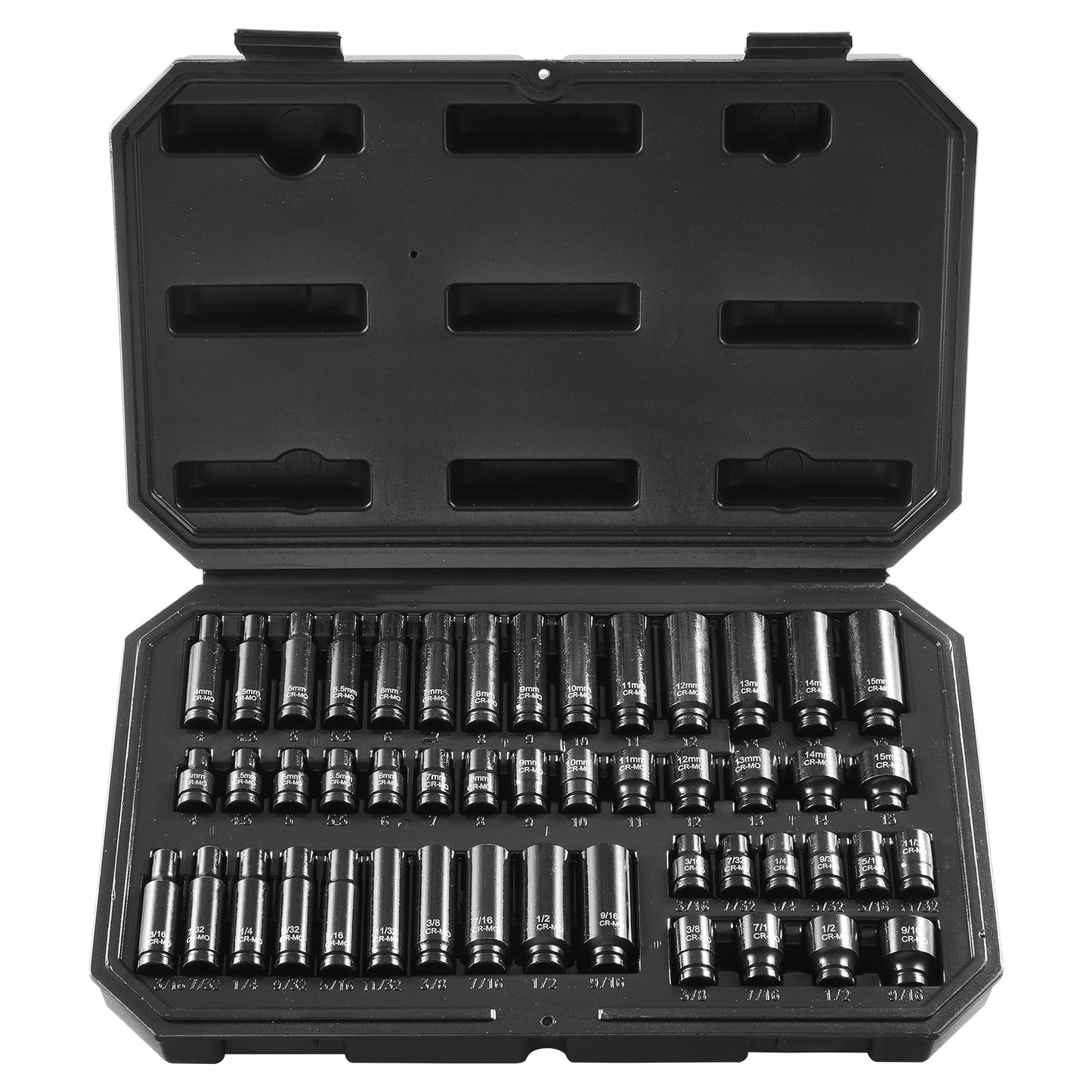 VEVOR 91-Piece 1/2" Drive Impact Socket Set, SAE (5/16" to 1-1/4") & Metric (8 to 32 mm), CR-V, Deep & Shallow, 6 Point, Ratchet Handle, Universal Joint, Adapters, Extension Bars (3, 5, 10 in)