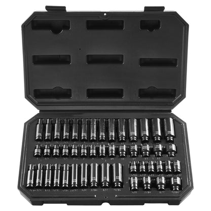 VEVOR 91-Piece 1/2" Drive Impact Socket Set, SAE (5/16" to 1-1/4") & Metric (8 to 32 mm), CR-V, Deep & Shallow, 6 Point, Ratchet Handle, Universal Joint, Adapters, Extension Bars (3, 5, 10 in)