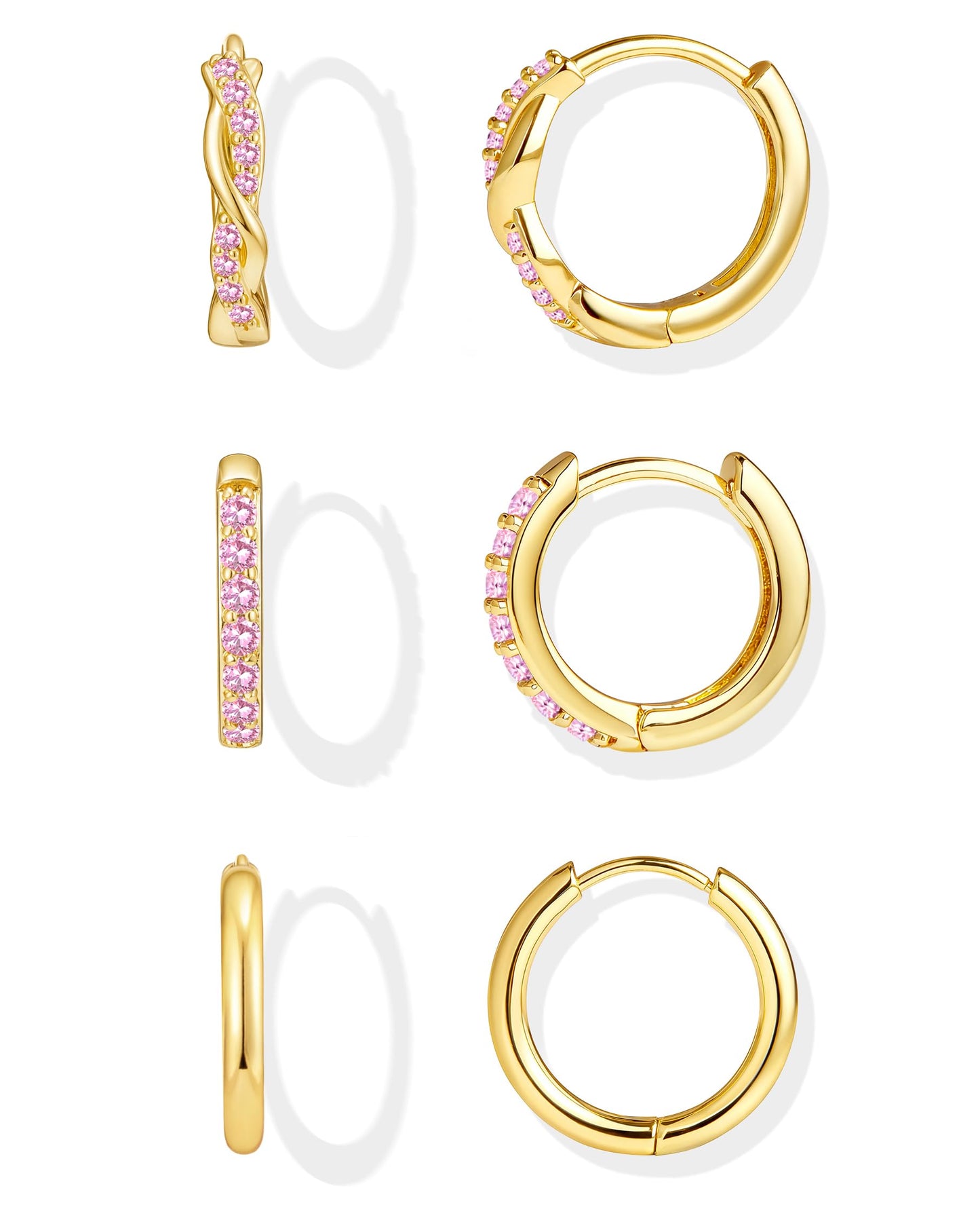 Inerney 14K Gold Plated Huggie Hoop Earrings for Women, Small Sterling Silver Earring Set Hypoallergenic Cartilage Helix Stacks, Mini Dainty Cute Trendy Birthstone Jewelry Gift for Multiple Piercings