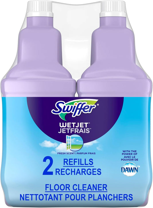 Swiffer WetJet Multi-Surface Floor Cleaner Solution Refill with the Power of Dawn, Open-Window Fresh, 2 Count, 1.25 l each