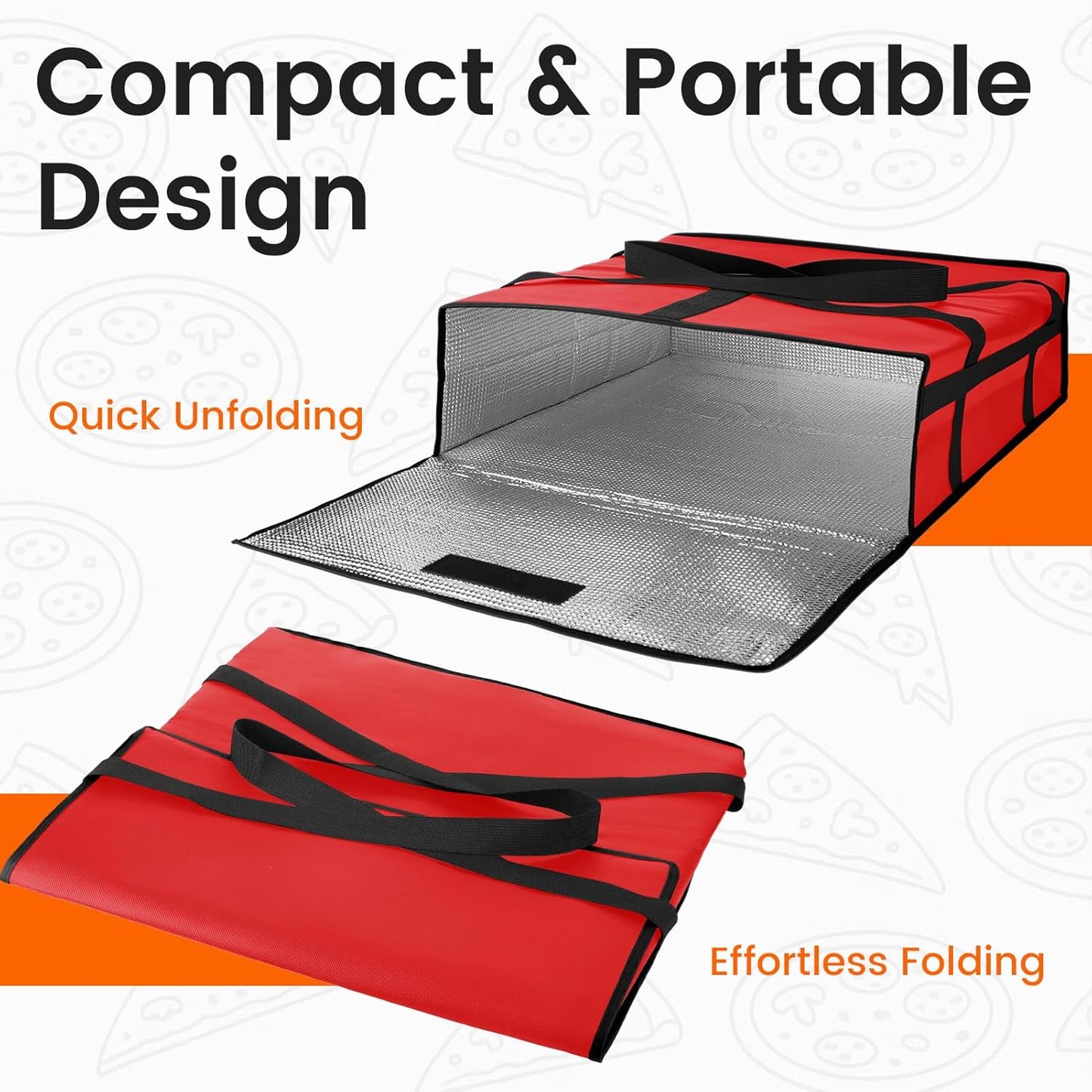 Bodaon Isolierte Essensliefertasche - Warm- & Kalthaltetransporttasche, Catering/Doordash Pizzawärmer, Einkaufstasche, Kühltasche für Partys (Schwarz-Rot, 1 St.), Ideal für den Transport warmer Speisen